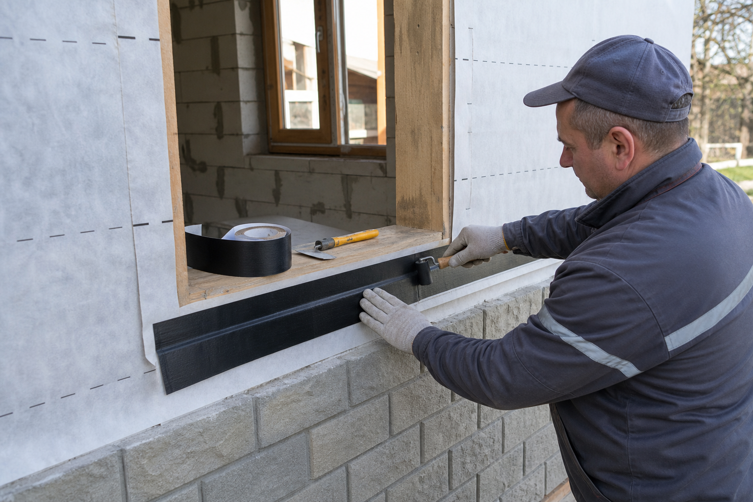 Etanșarea ferestrelor: bandă, membrane WRB și sill‑pan practice